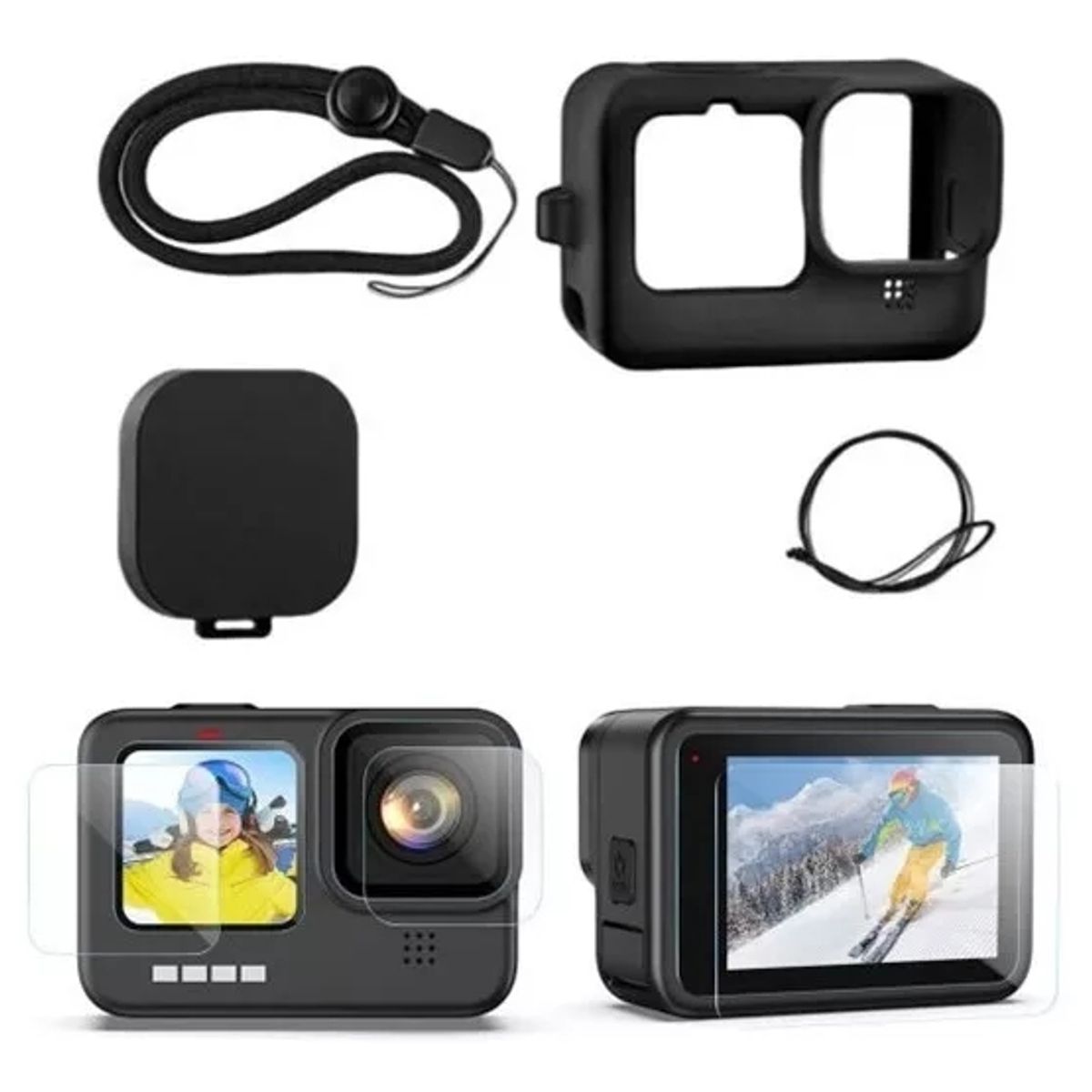 KUANGYE - Kit Funda Silicona Y Cristal Templado Correa Para Gopro 9 10 11