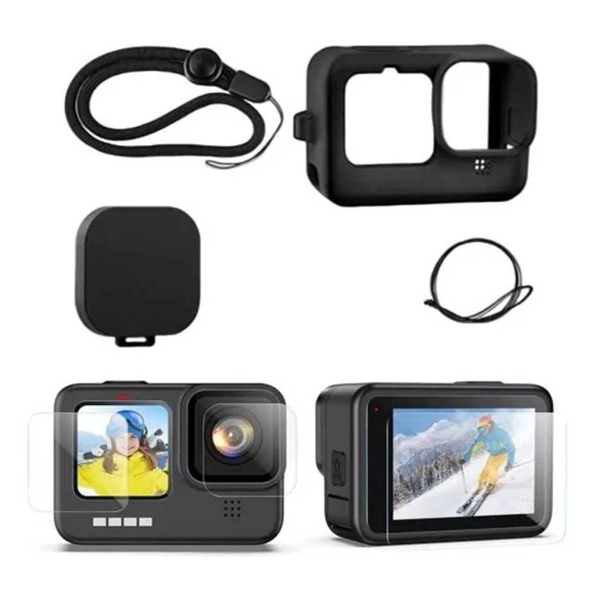 KUANGYE - Kit Funda Silicona Y Cristal Templado Correa Para Gopro 9 10 11