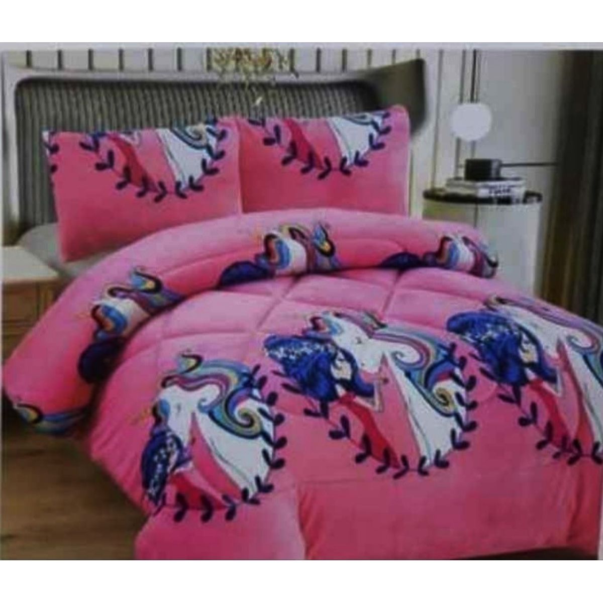 GENERICO - Cubrecama de Invierno Plush con Chiporro 1.5 p Rosado Unicornio