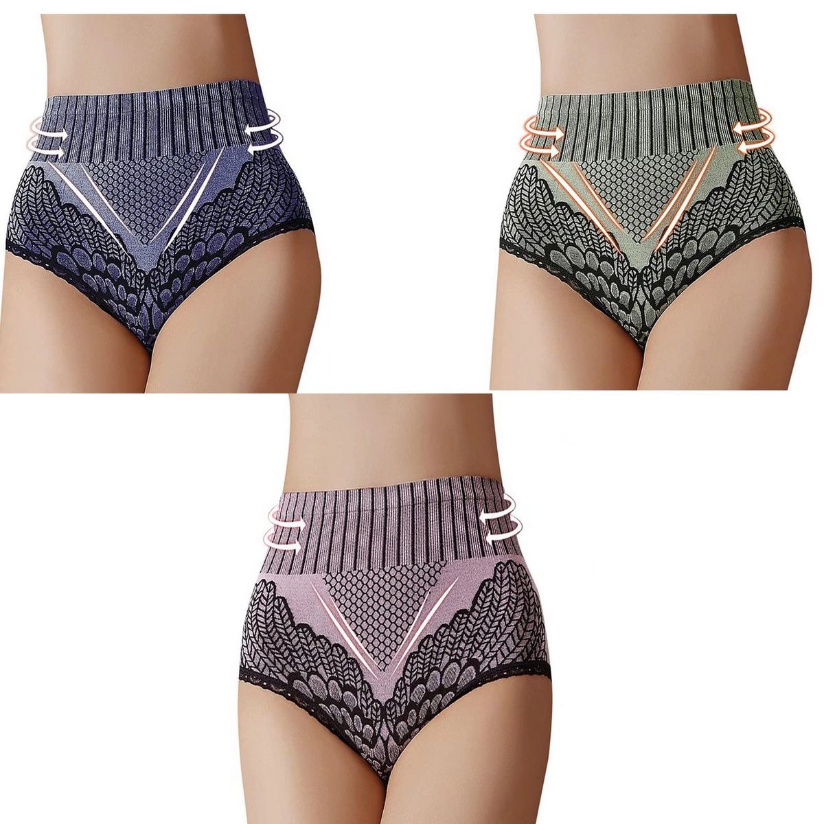 EVERSO - Pack 5 Bikini Faja Con Levanta Glúteos Mujer Tiro Alto
