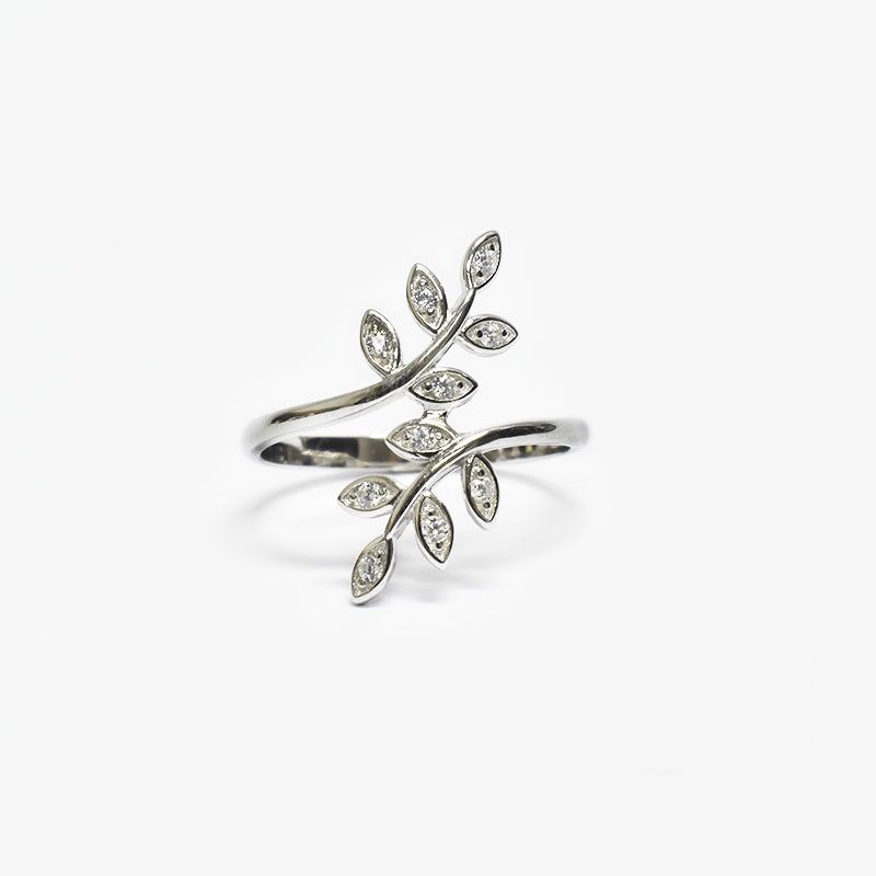 ROSETT - Anillo hoja de olivo con circones cruzadas Plata 925