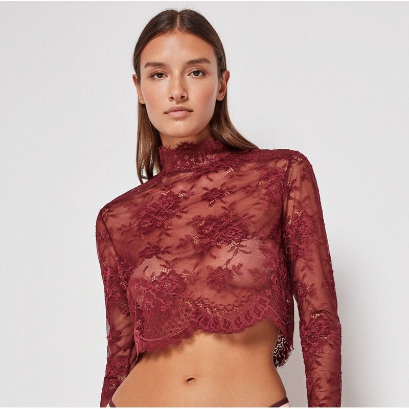LISANTINO - Camisa Diana de encaje semitransparente Burdeo Lisantino