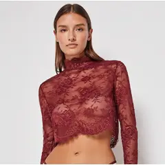 LISANTINO - Camisa Diana de encaje semitransparente Burdeo