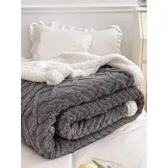 GENERICO - Frazada Sherpa reverso de polar color Gris