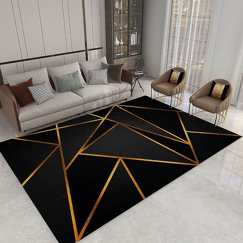 GENERICO - ALFOMBRA NEGRA CON  DISEÑO LINEAL DORADO ILUSION 3D 200X240 TF