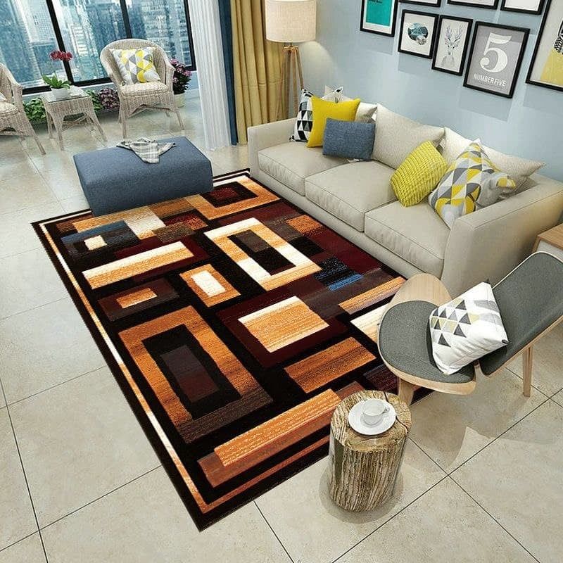 GENERICO - ALFOMBRA MARRON CON DISEÑO GEOMETRICO RECTANGULAR 3D 200X240 MARIA