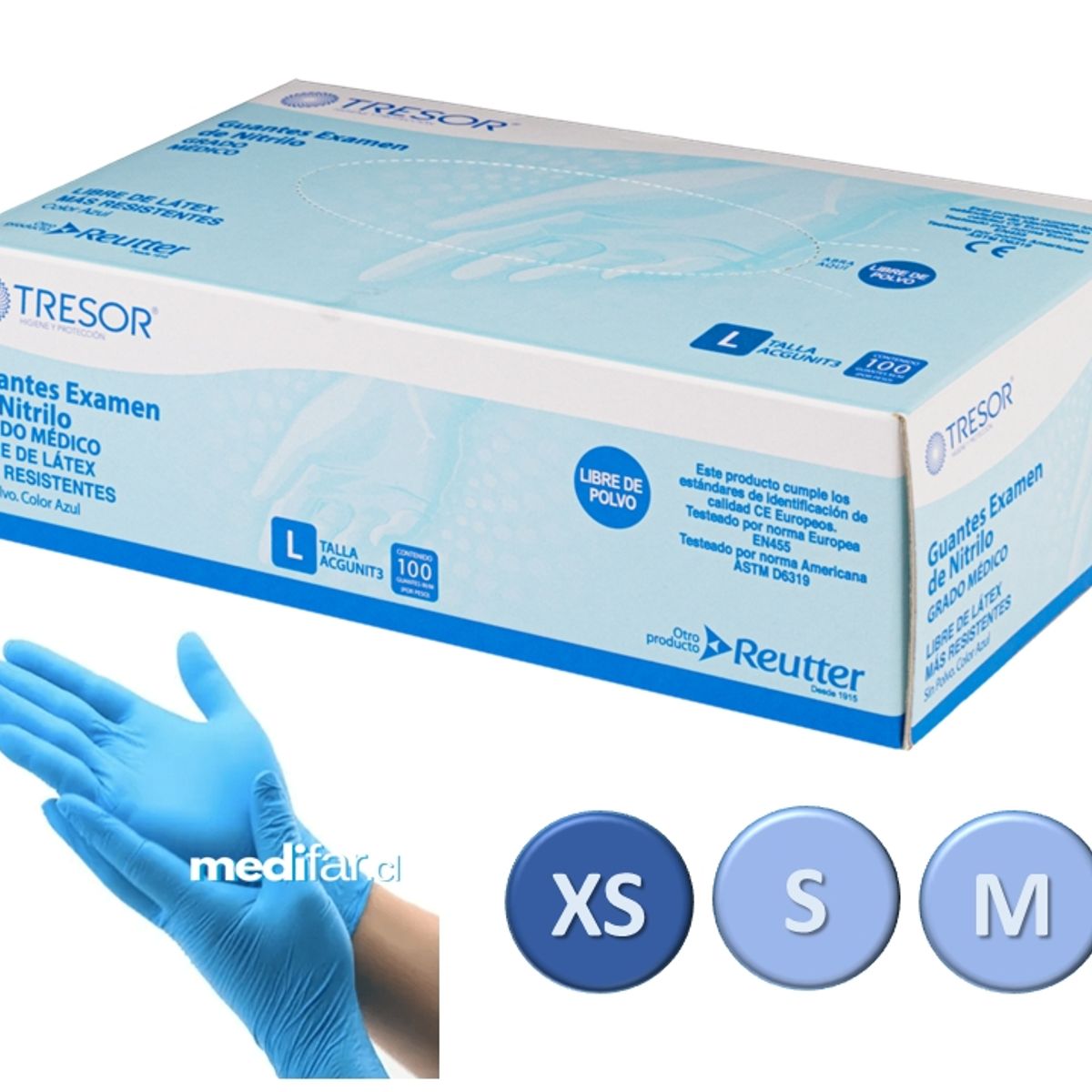 REUTTER - Guantes de Nitrilo Azul XS * 100 Unidades