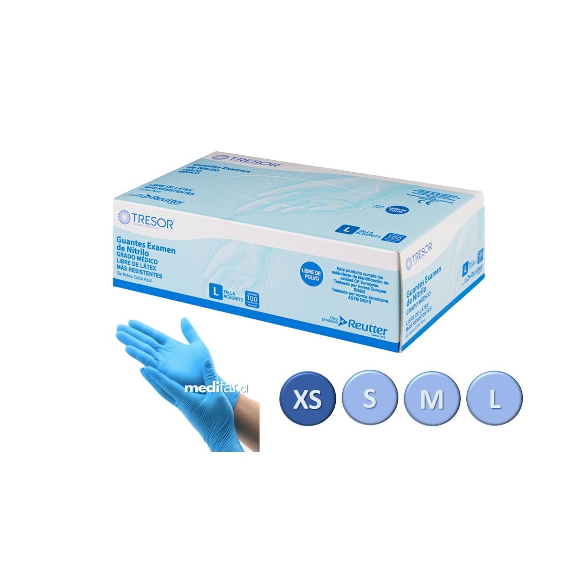 REUTTER - Guantes de Nitrilo Azul XS * 100 Unidades