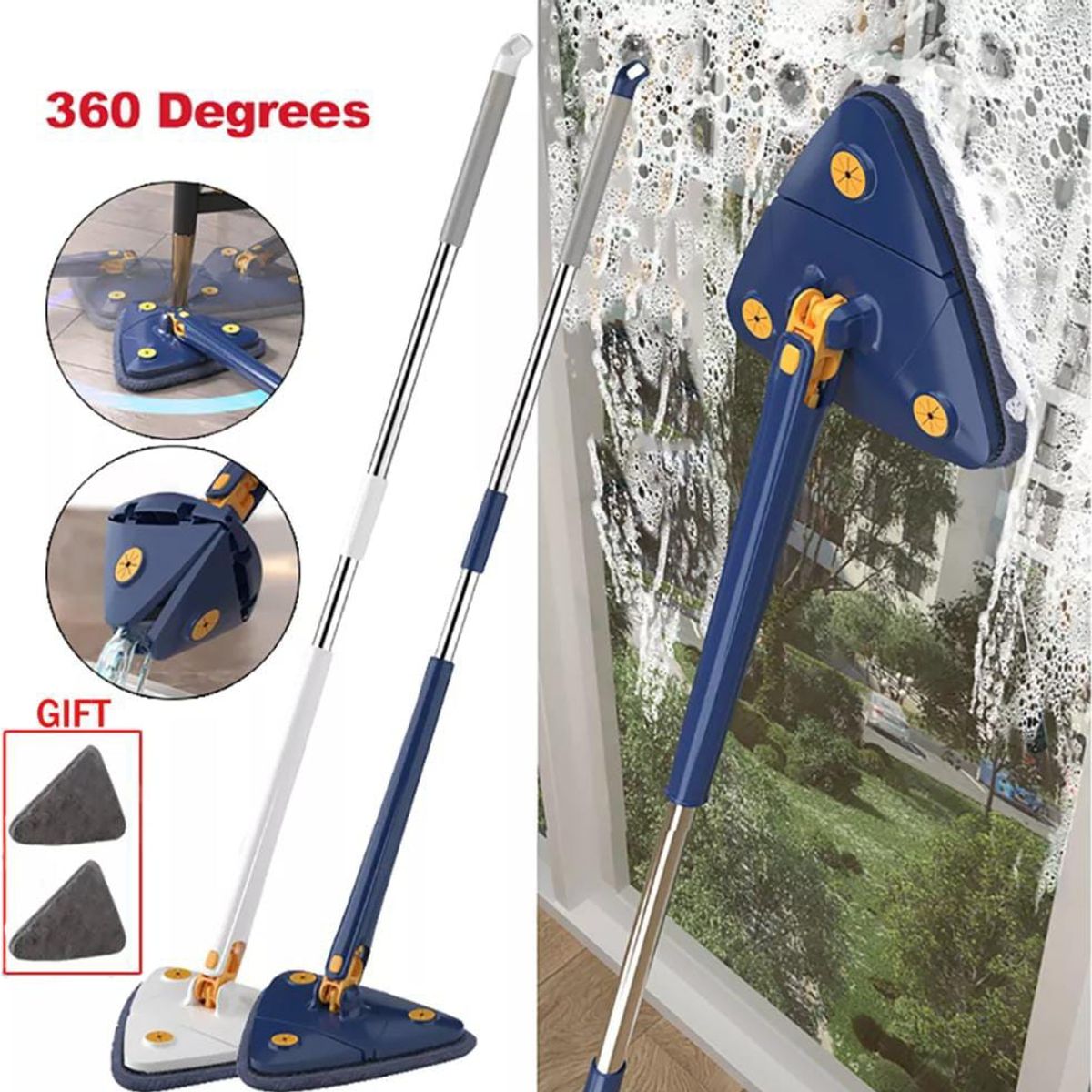 GENERICO - Fregona De Limpieza Triangular Ajustable 360 Grados Azul