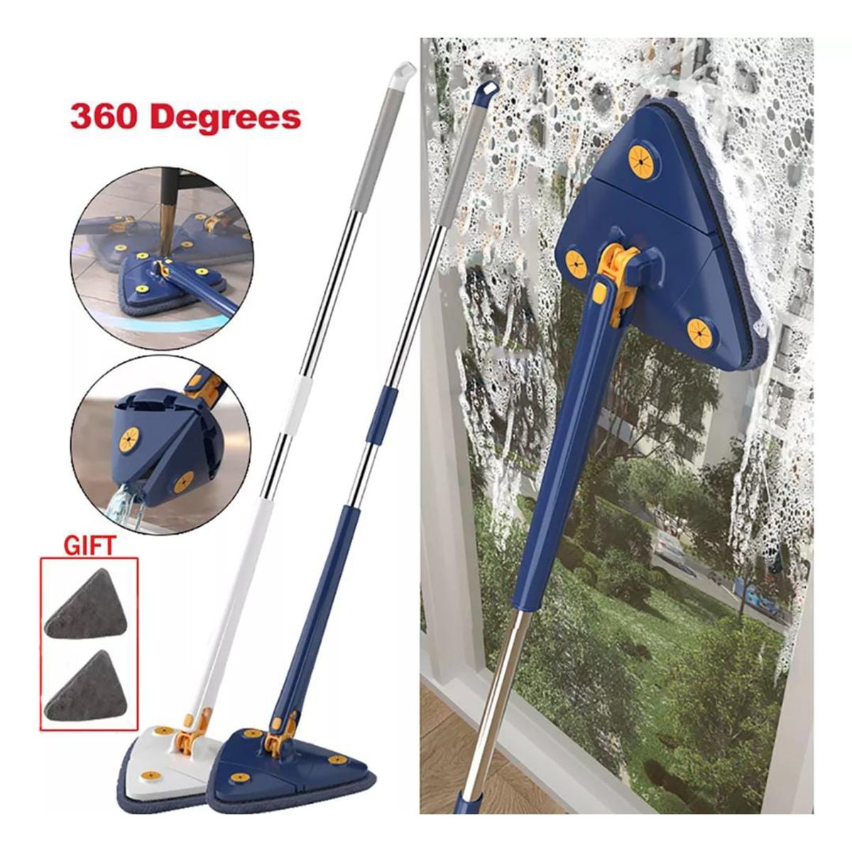 GENERICO - Fregona De Limpieza Triangular Ajustable 360 Grados Azul