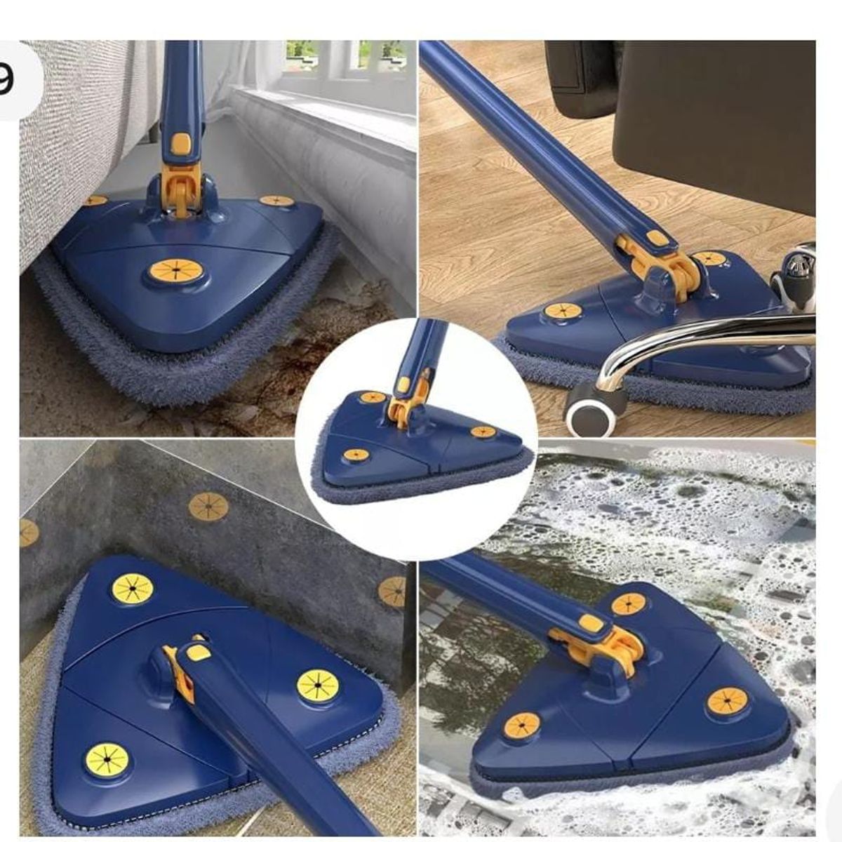 GENERICO - Fregona De Limpieza Triangular Ajustable 360 Grados Azul