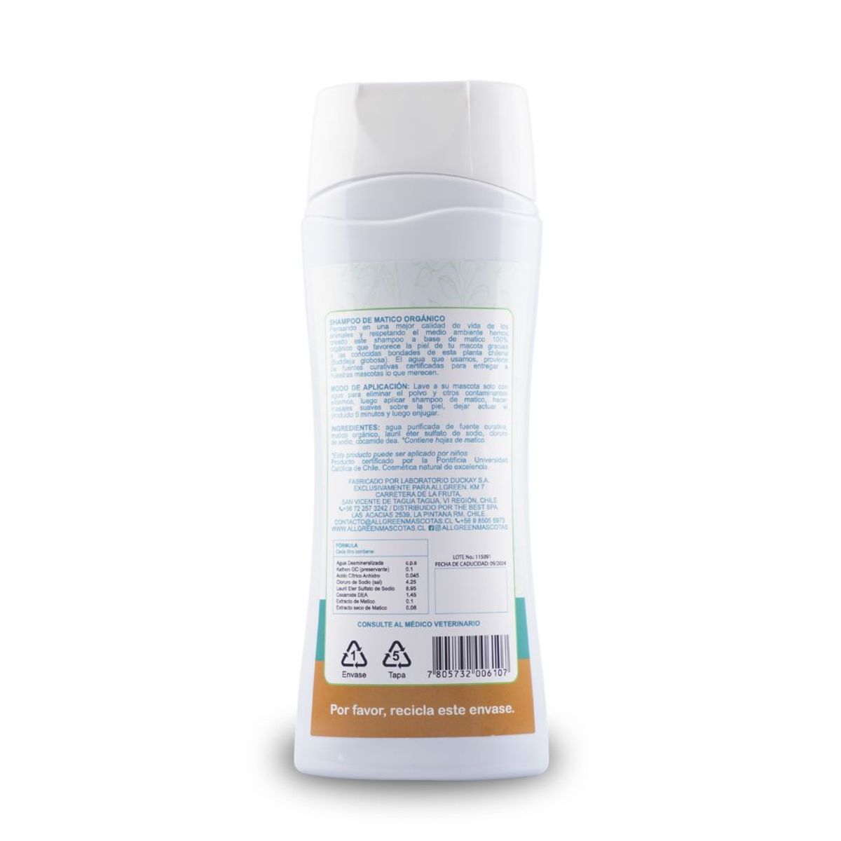 ALL GREEN - Shampoo De Matico Orgánico 300ml Allgreen Mascotas