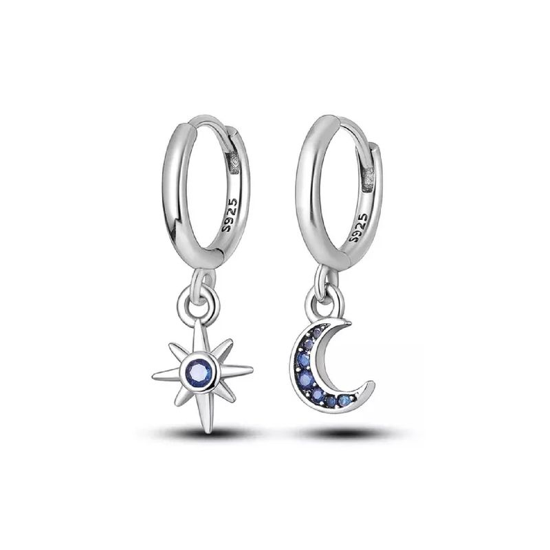 SILVER HEART - Aros Medialuna y Estrella Polar en Plata Fina 925 SILVER HEART