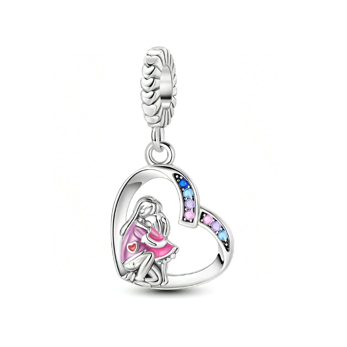 SILVER HEART - Charm Corazón Amor Madre e Hija en Plata Fina 925 SILVER HEART