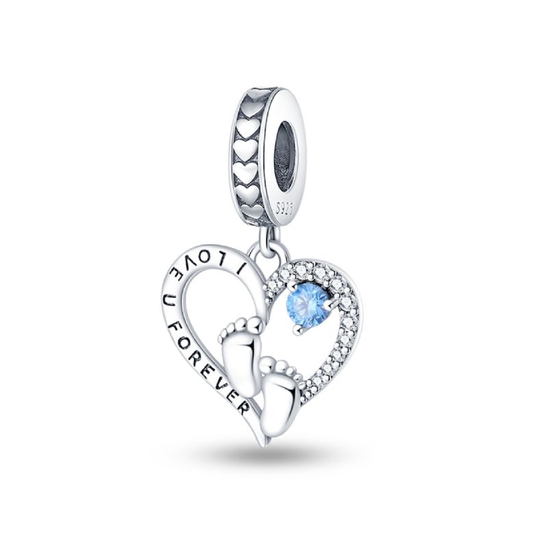 SILVER HEART - Charm Corazón y Pies de Bebé en Plata Fina 925 SILVER HEART