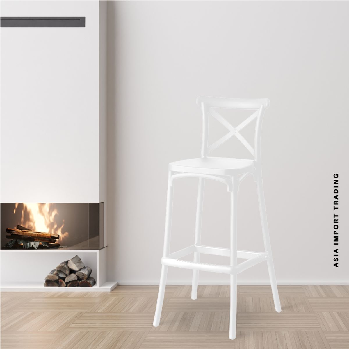 HOME&DESIGN - Silla bar blanca con respaldo cruzado