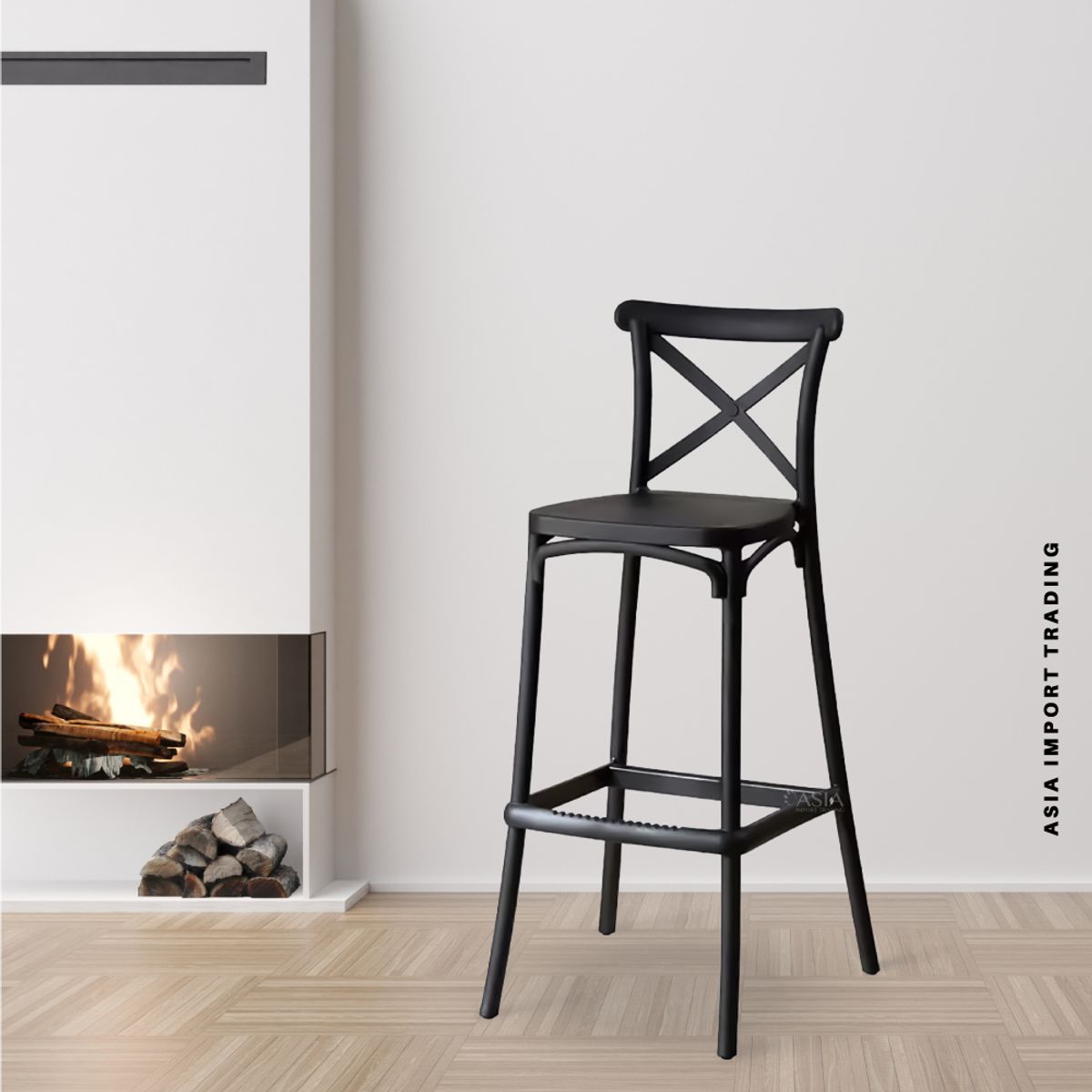 HOME&DESIGN - Silla bar negra con respaldo cruzado