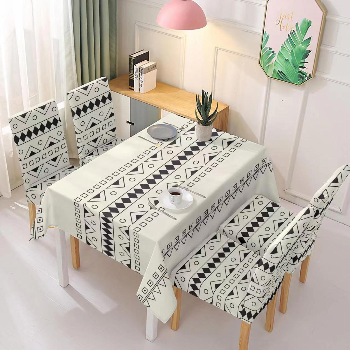 GENERICO - Mantel de mesa rectangular + 6 fundas de silla para comedor 6