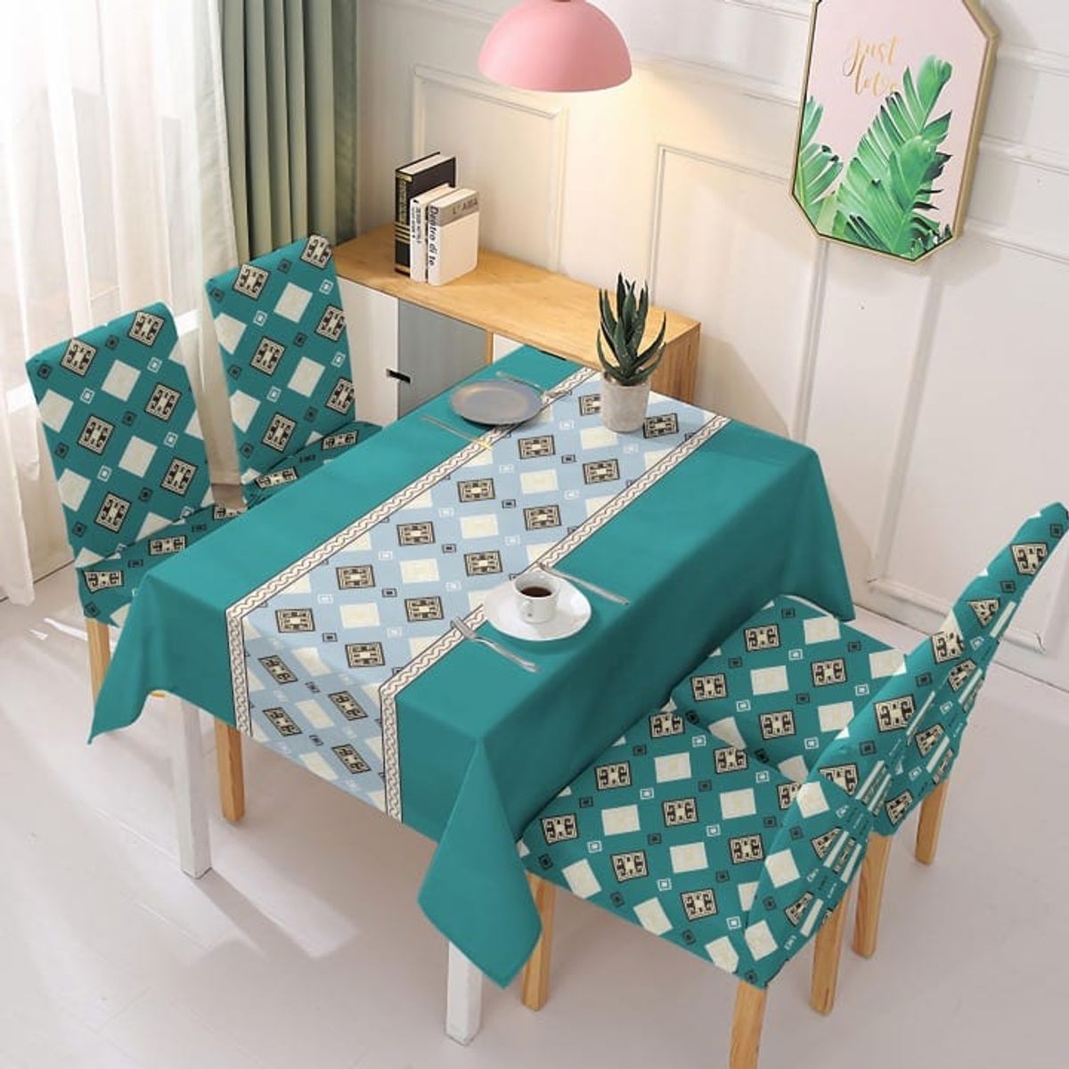 GENERICO - Mantel de mesa rectangular + 6 fundas de silla para comedor 12