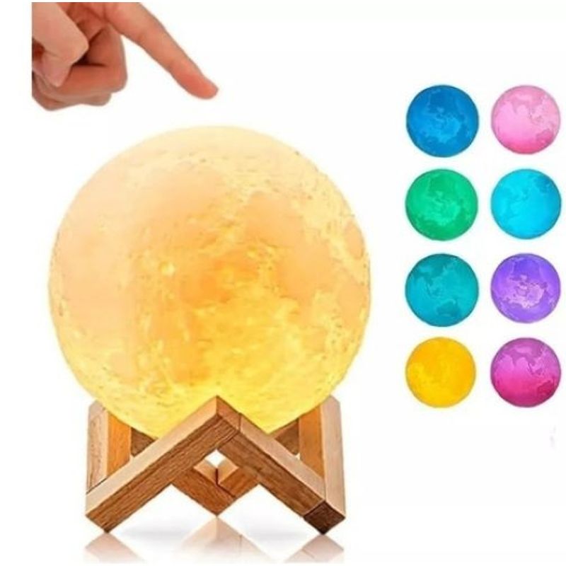 GENERICO - Lampara En Forma De Luna 3D Touch Luz Led Con 8 Colores