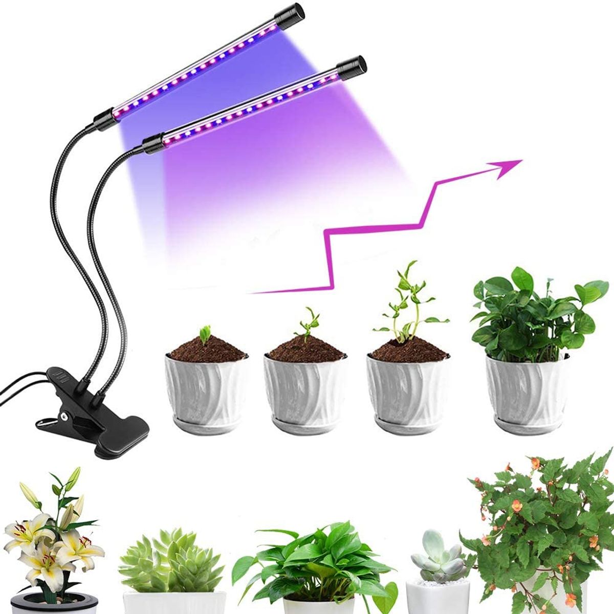 GENERICO - Lampara Para Crecimiento De Plantas Con Temporizador USB De 2 Tubos