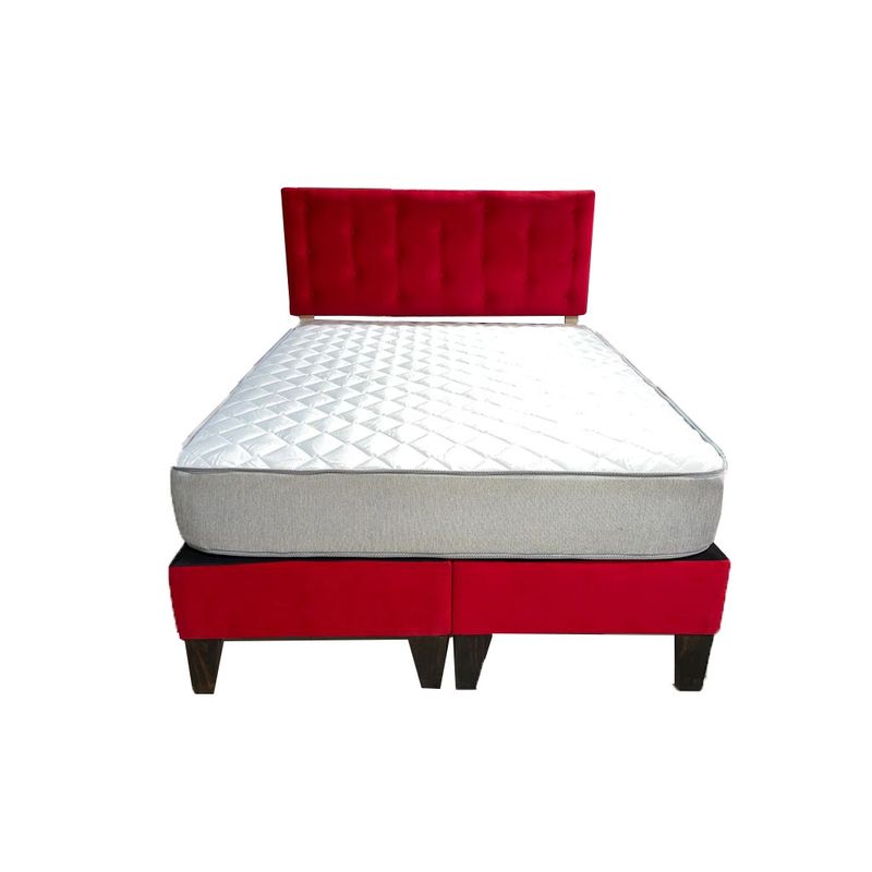 MUEBLES HVM - Cama HVM 2 Plazas BD Rojo Felpa Patas de Madera