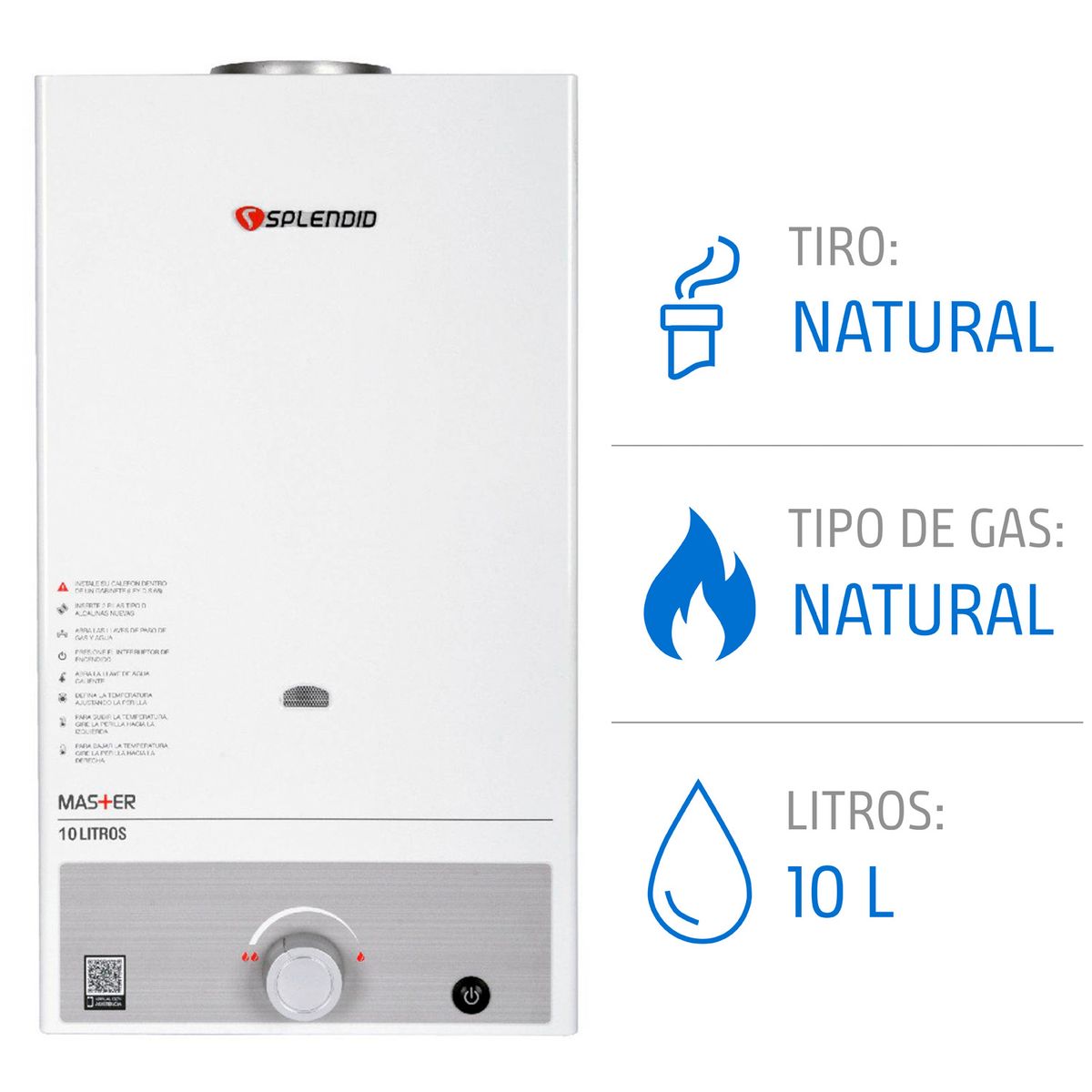 SPLENDID - Calefont 10 litros Gas natural Tiro natural Splendid