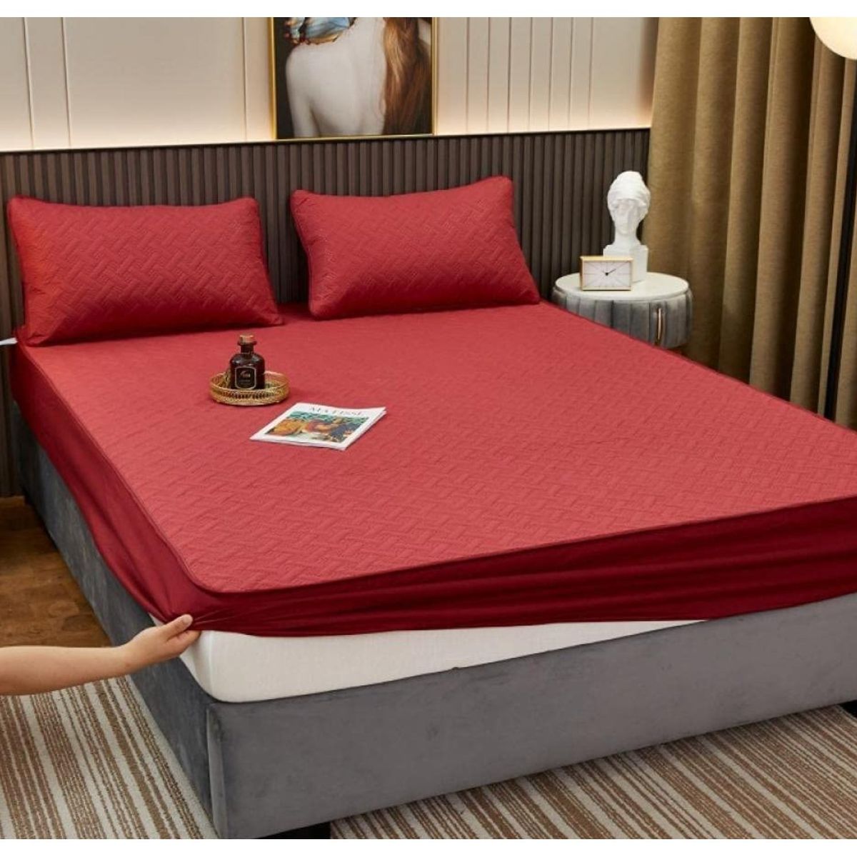 GENERICO - CUBRE COLCHON DE TELA AJUSTABLE INCLUYE 2 FUNDAS PARA ALMOHADA 2 PLAZA