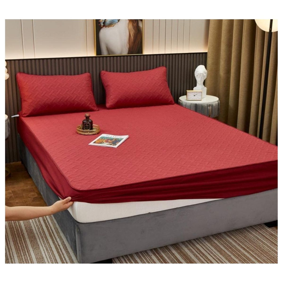 GENERICO - CUBRE COLCHON DE TELA AJUSTABLE INCLUYE 2 FUNDAS PARA ALMOHADA 2 PLAZA