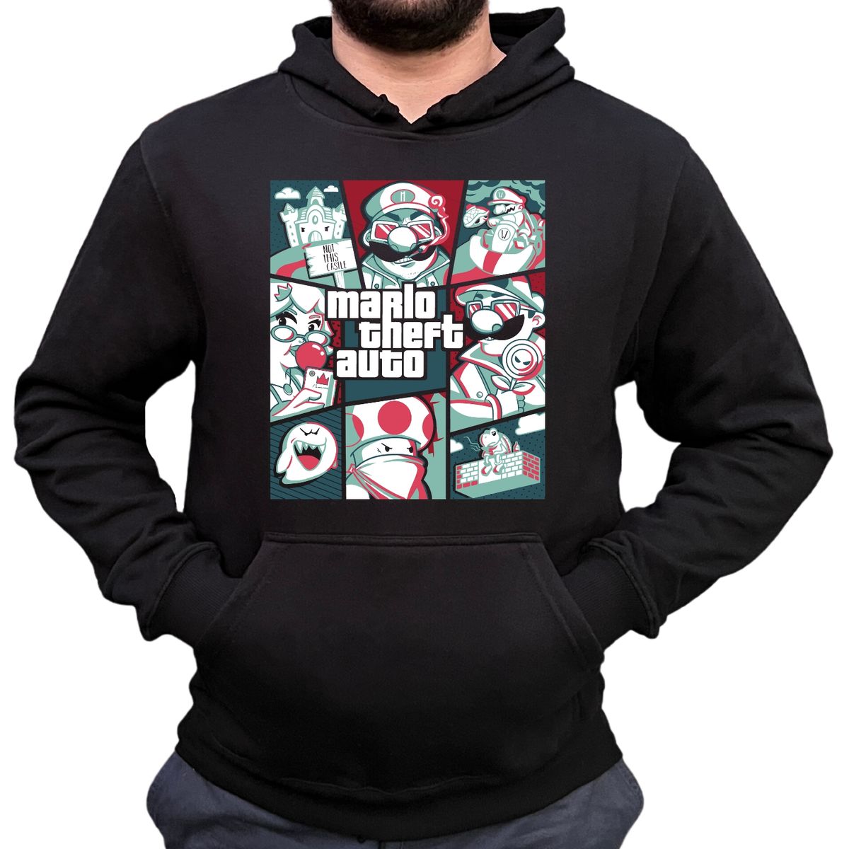 GENERICO - Poleron Canguro Con Capucha Estampado - Gta Mario Theft Auto