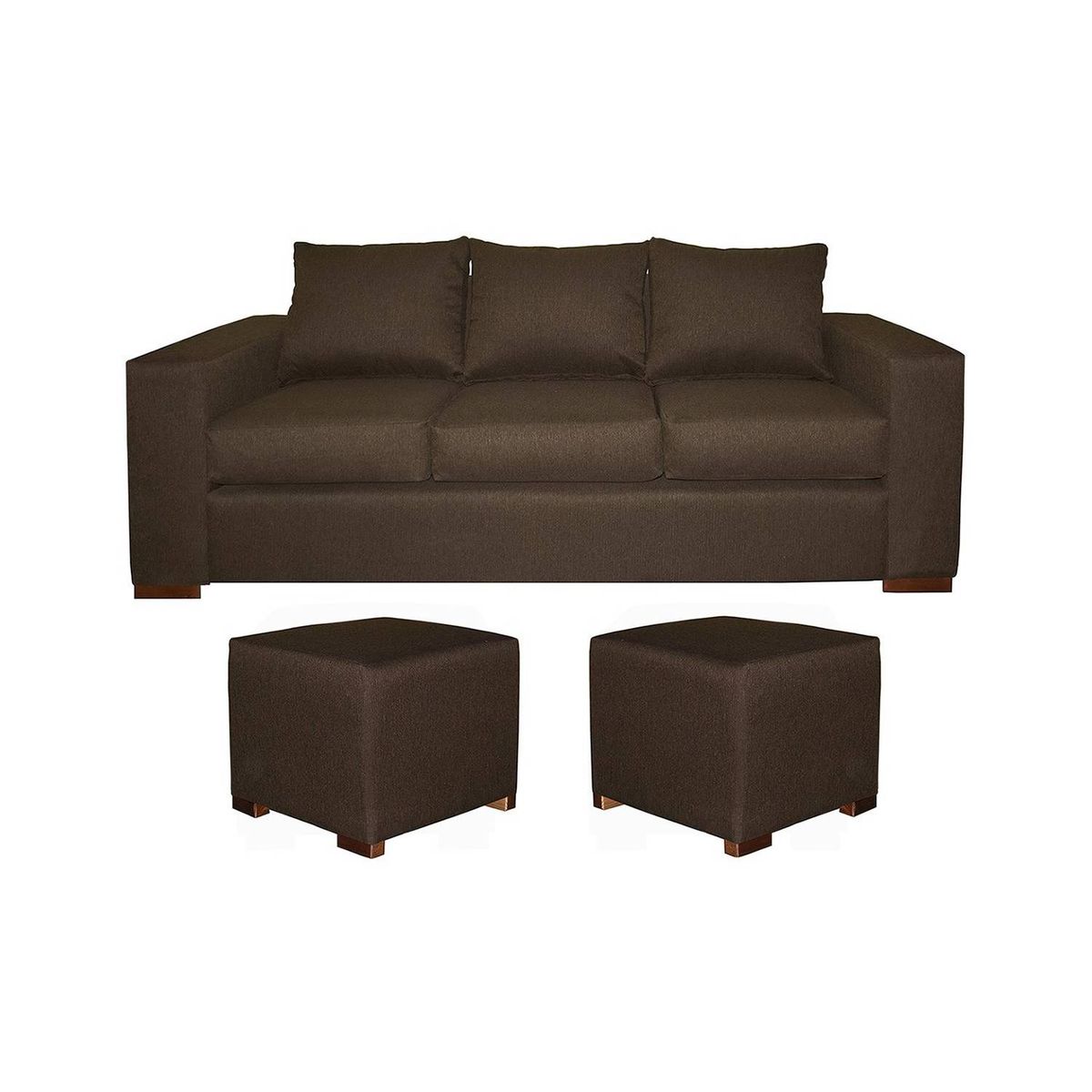 DKORA - Living City sofá 3 cuerpos + 2 puff Café