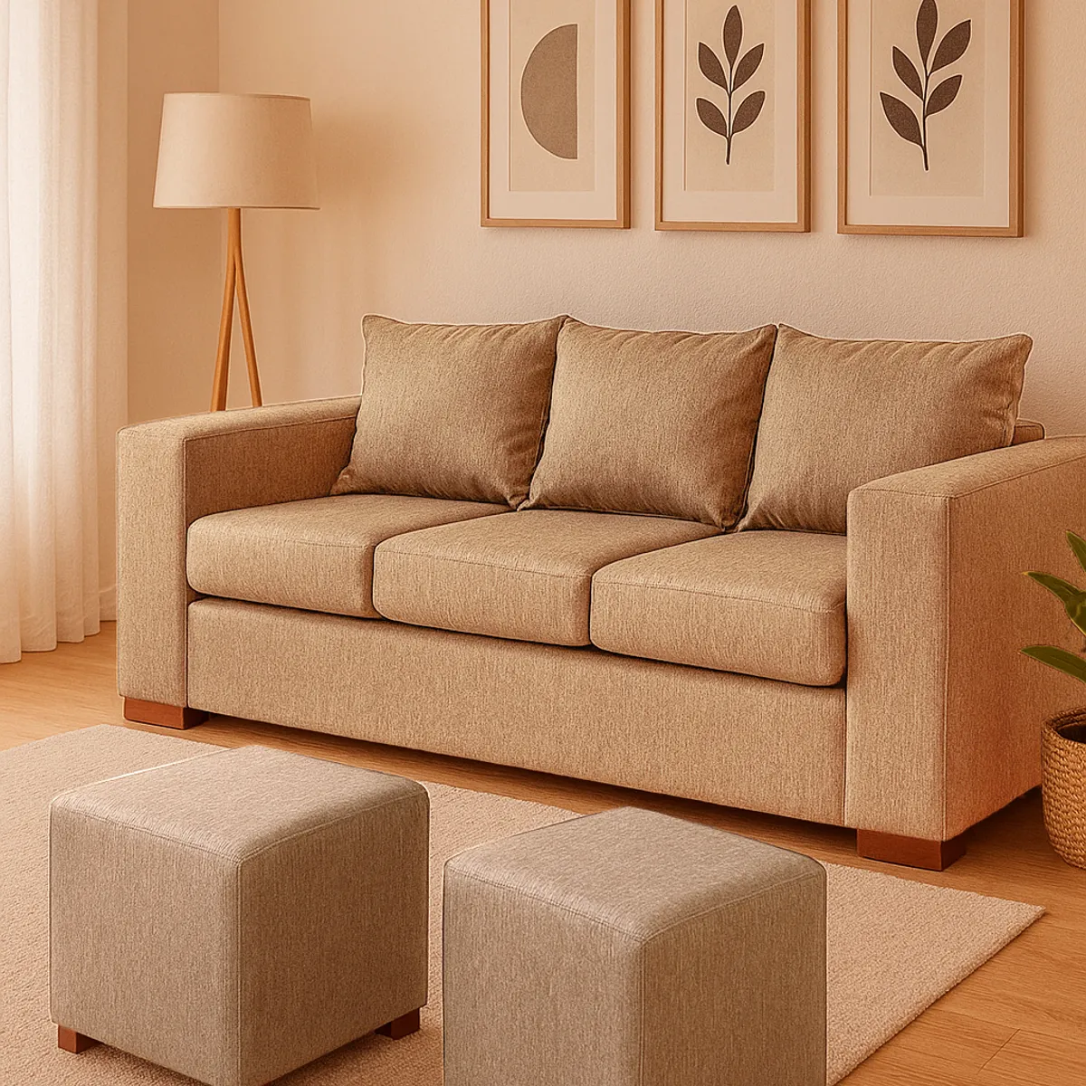 DKORA - Living City Sofá 3 cuerpos +2 puff  Beige