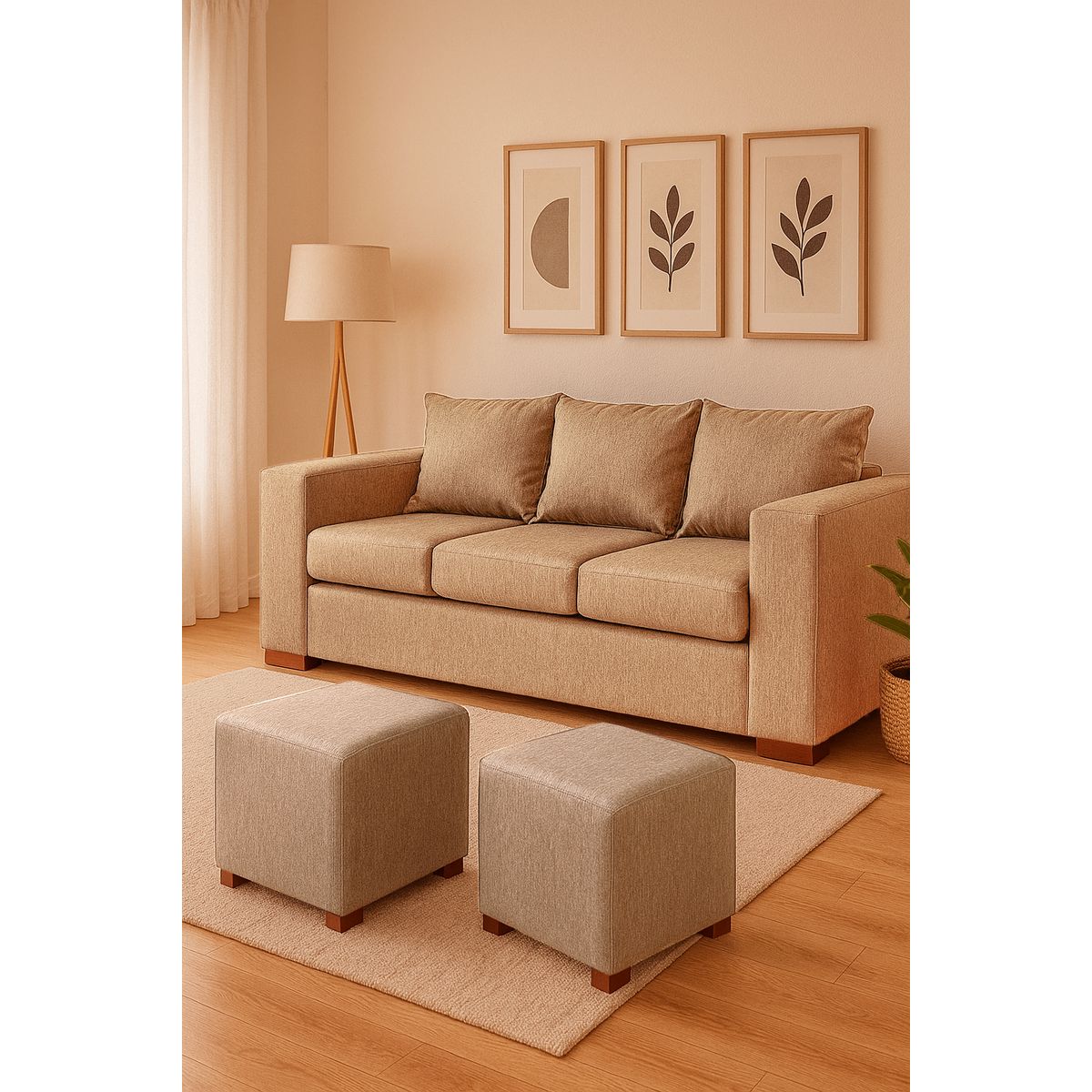 DKORA - Living City Sofá 3 cuerpos +2 puff  Beige