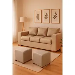 DKORA - Living City Sofá 3 cuerpos +2 puff Beige