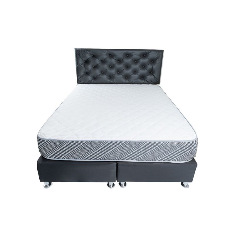 MUEBLES HVM - Cama HVM 2 Plaza Negra Felpa  Respaldo Negro Pu Pata de Metal