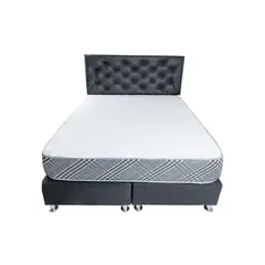 MUEBLES HVM - Cama HVM 2 Plaza Negra Felpa Respaldo Negro Pu Pata de Metal