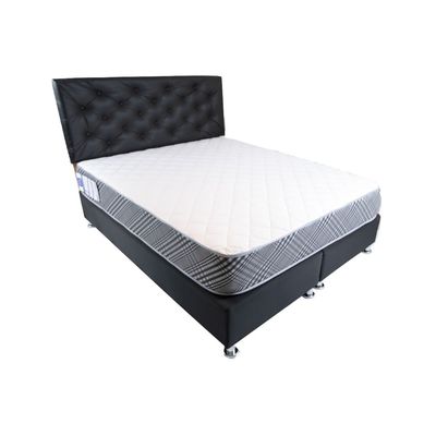 Imagen 2 del producto Cama HVM 2 Plaza Negra Felpa Respaldo Negro Pu Pata de Metal