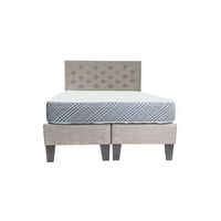 Cama 2 Plazas Lino Gris Respaldo Lino Gris Pata de Madera