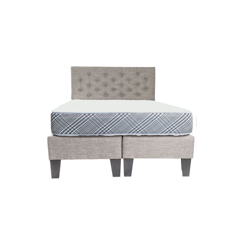 MUEBLES HVM - Cama 2 Plazas Lino Gris Respaldo Lino Gris Pata de Madera