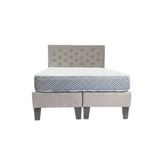 MUEBLES HVM - Cama 2 Plazas Lino Gris Respaldo Lino Gris Pata de Madera