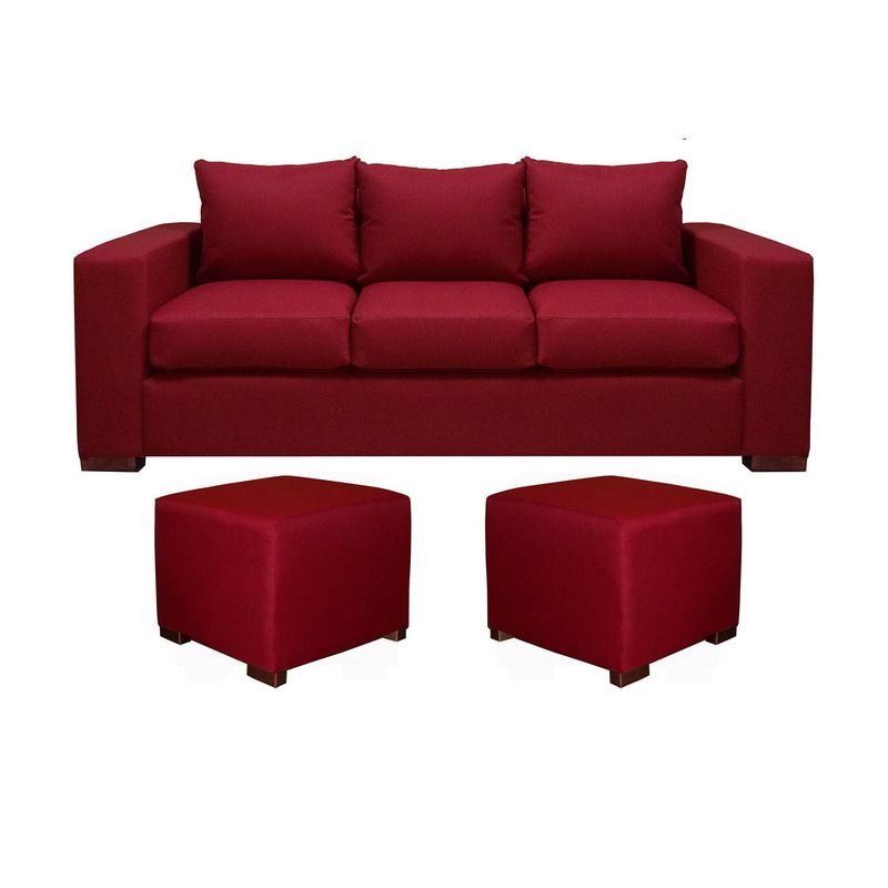 DKORA - Living City sofá 3 cuerpos + 2 puff Rojo