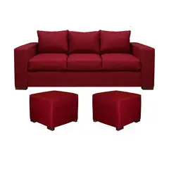 DKORA - Living City sofá 3 cuerpos + 2 puff Rojo
