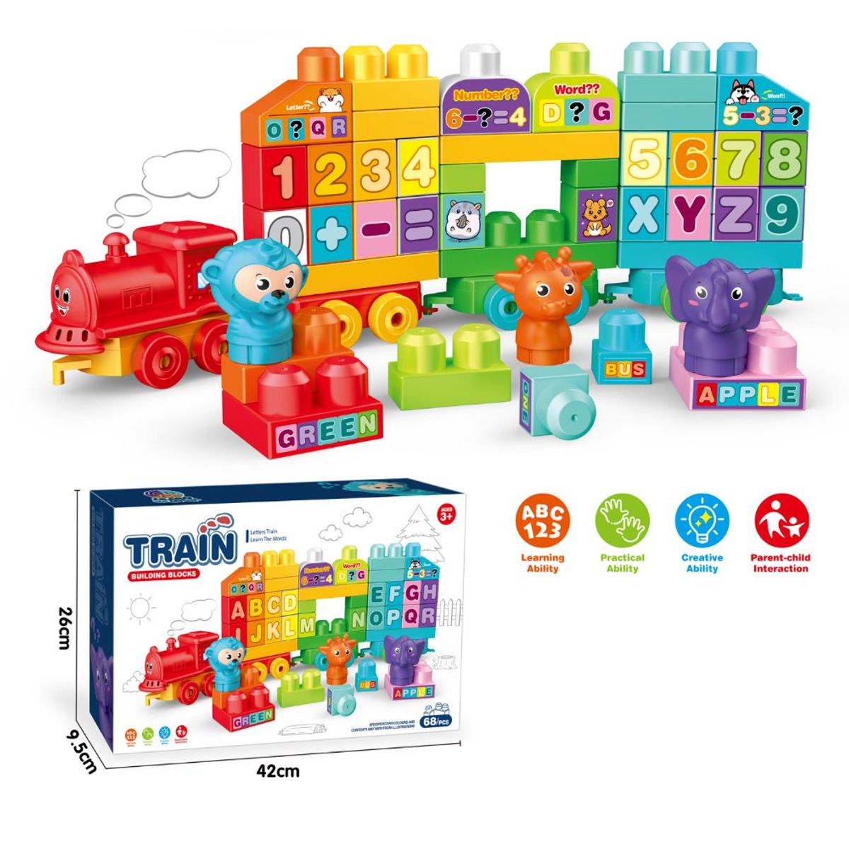 SPACEZAT - Tren Encaje de Bloques Letras y Figuras Juguete Didáctico