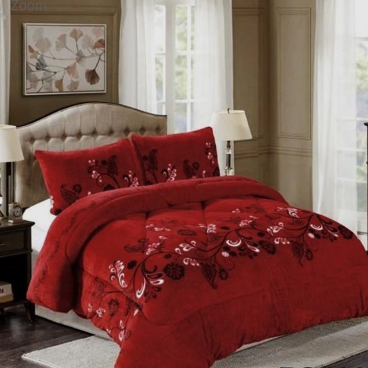 GENERICO - Cubrecama de Invierno Plush con Chiporro 2 P Rojo con Flores