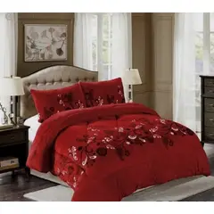 GENERICO - Cubrecama de Invierno Plush con Chiporro 2 P Rojo con Flores