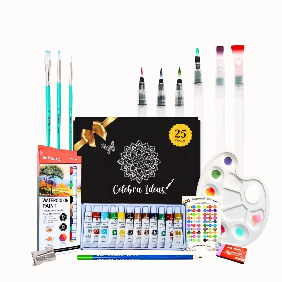 CELEBRA IDEAS - Set de Arte Pintura Acuarelas Kit de Arte 25 piezas