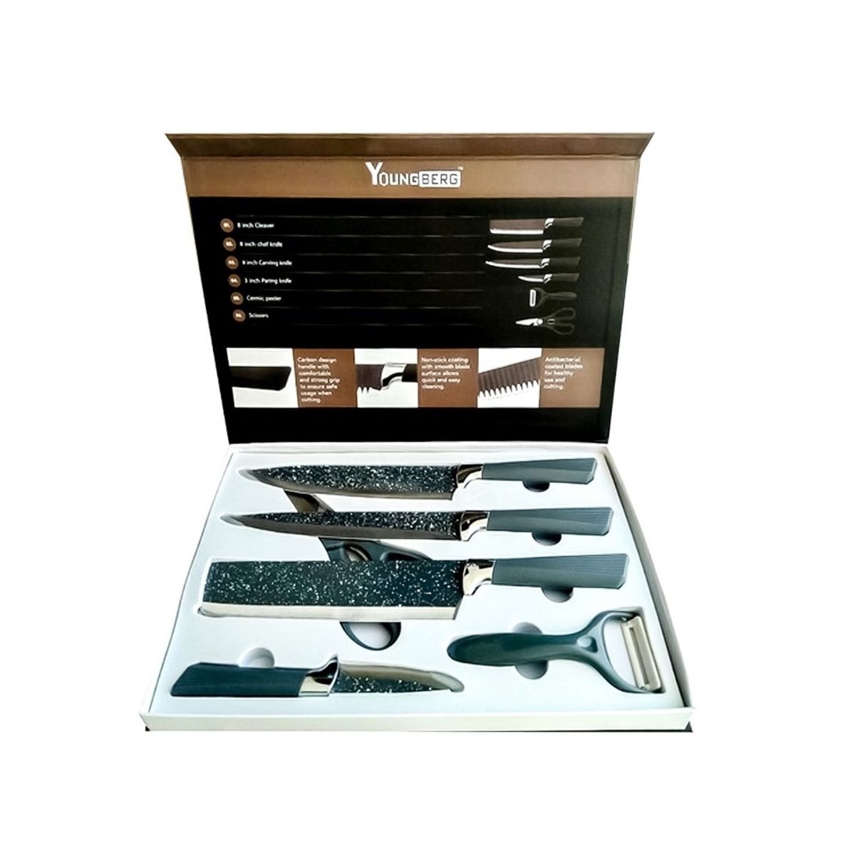 GENERICO - Set De Cuchillas De Cocina 6 Pcs Antideslizante younberg