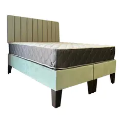 MUEBLES HVM - Cama HVM 2P Colchon de Resortes Resp Verde Menta Tubular Pmadera
