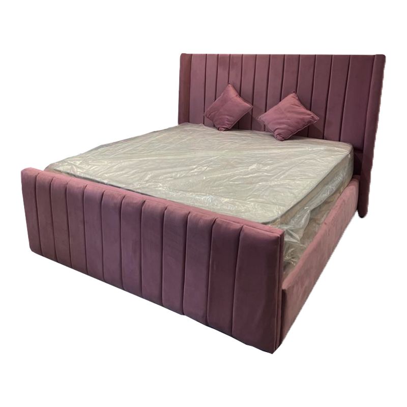 MUEBLES HVM - Cama Ame. 2P  Colchon de resortes  Respaldo Palo Rosa Felpa Pmadera