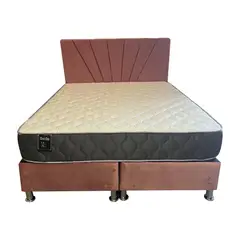 MUEBLES HVM - Cama Ame 2P Colchon de Resortes Resp Palo Rosa Lineal Pmetal